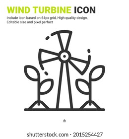 Wind turbine icon vector with outline style isolated on white background. Vector illustration turbine sign symbol icon concept for digital farming, technology, industry, agriculture and all project