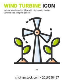 Vector de icono de turbina eólica con estilo de color de contorno aislado en fondo blanco. Icono de símbolo de turbina de ilustración de vectores para agricultura digital, tecnología, industria, agricultura y proyecto