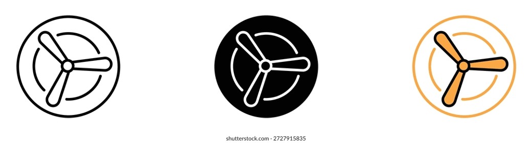 Icono de turbina de viento. Vector de ventilación, flujo de aire. Ilustración vectorial.