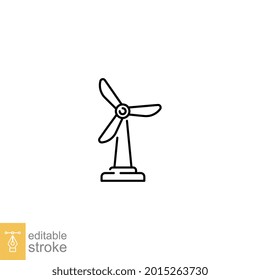 Wind turbine icon. windmill power, simple sustainable energy. environment technology station. Line or outline pictogram style. Editable stroke. Vector illustration. Design on white background. EPS 10