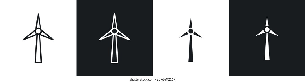 Wind turbine icons collection in black and white solid and line style