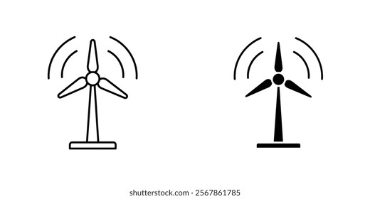 Wind turbine icons collection in Filled flat and thin line style.