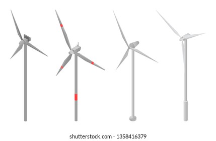 Wind Turbine Icons Set. Isometric Set Of Wind Turbine Vector Icons For Web Design Isolated On White Background