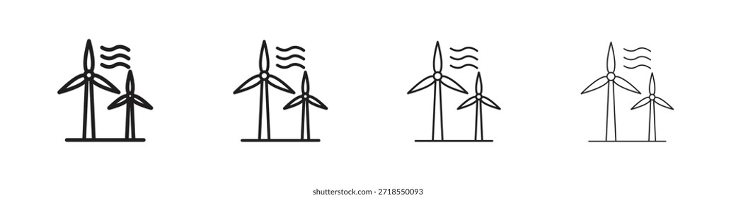 Wind turbine icons, Set of linear icons. Black linear palm icons