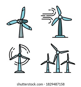 Wind turbine icons set. Outline set of wind turbine vector icons for web design isolated on white background