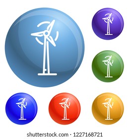 Wind turbine icons set vector 6 color isolated on white background