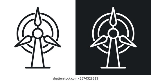 Wind turbine icons in thin black and white stroke liner style