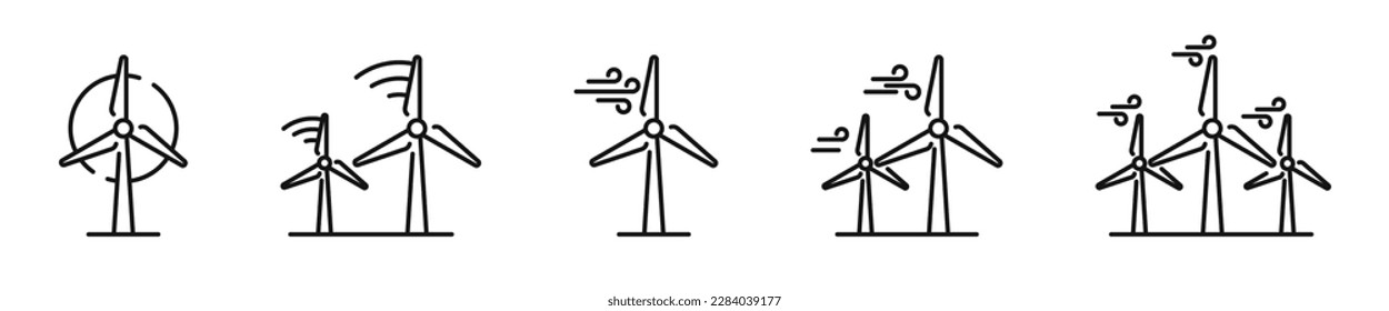 Wind turbine icons. Windmill vector icons. Wind power icons. Wind turbine vector silhouettes. EPS 10