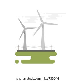 Wind turbine illustration in flat style over blank background