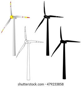 Wind turbine illustration. Vector isolated. 