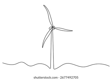 Turbina eólica isolada contínua uma linha desenhando limpo minimalista esboço arte