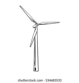 Wind turbine isolated on white background. Green energy, Vector Illustration