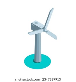 wind turbine isometric icon in color on white background, green energy or clean