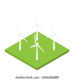 Wind turbine isometric vector, natural future energy, illustration white background