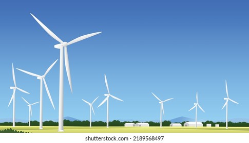 wind turbine landscape and blue sky in countryside graphic vector