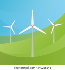 Wind Turbine landscape illustration. Wind energie.