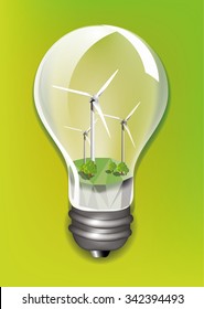 Wind turbine in a light bulb ecology concept design, vector illustration