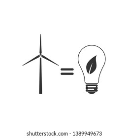 Wind turbine and light bulb with leaves as idea of eco-friendly source of energy icon isolated. Flat design. Vector Illustration
