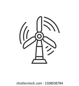 Wind turbine line black icon. Green technology symbol. Alternative energy vector pictogram. Power generator. Button for web page, app, promo. UI/UX/GUI design element. Editable stroke.