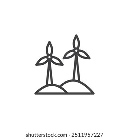 Wind Turbine line icon. linear style sign for mobile concept and web design. Wind turbine on a hill outline vector icon. Renewable wind energy symbol, logo illustration. Vector graphics