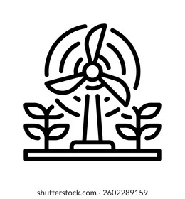 Wind Turbine Line Icon, Outline Symbol for Renewable Wind Energy, Green Power Generation, Clean Electricity, and Sustainable Development. Vector Sign Icon.