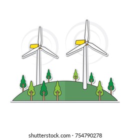 wind turbine location on the hill in simple graphic