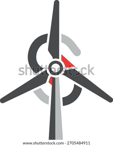 Wind turbine logo design features a stylized turbine with blades rotating around a central point integrated with the letters s and c on a black background representing renewable energy and sustainabl