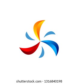 Wind turbine logo design template. Air conditioning vector symbol concept. Cooler icon.    Circle thunder symbols with fan in negative space