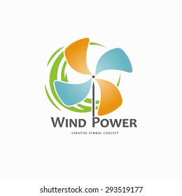 Wind turbine logo design template. Air conditioning vector symbol concept. 