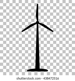 Wind turbine logo or sign. Flat style black icon on transparent background.