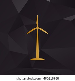 Wind turbine logo or sign. Golden style on background with polygons.