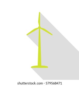 Wind turbine logo or sign. Pear icon with flat style shadow path.