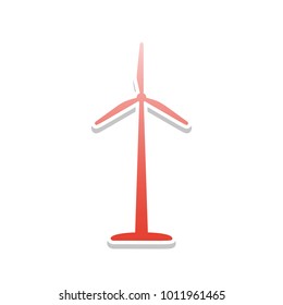Wind turbine logo or sign. Vector. Reddish icon with white and gray shadow on white background. Isolated.