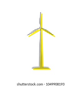 Wind turbine logo or sign. Vector. Yellow icon with square pattern duplicate at white background. Isolated.
