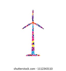 Wind turbine logo or sign. Vector. Stained glass icon on white background. Colorful polygons. Isolated.