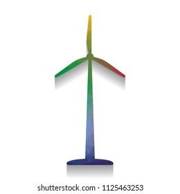 Wind turbine logo or sign. Vector. Colorful icon with bright texture of mosaic with soft shadow on white background. Isolated.