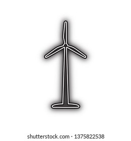 Wind turbine logo or sign. Vector. Double contour black icon with soft shadow at white background. Isolated.