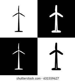 Wind turbine logo or sign. Vector. Black and white icons and line icon on chess board.