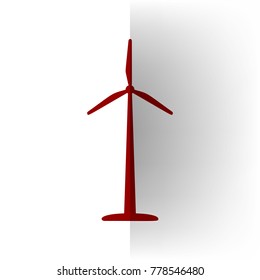 Wind turbine logo or sign. Vector. Bordo icon on white bending paper background.