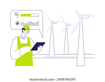 Wind turbine maintenance abstract concept vector illustration. Engineer checking wind turbine condition, ecology environment, sustainable technology, renewable energy abstract metaphor.