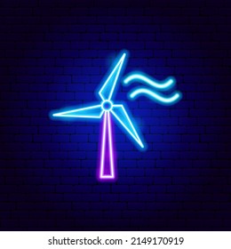 Wind Turbine Neon Sign. Vector Illustration of Energy Promotion.