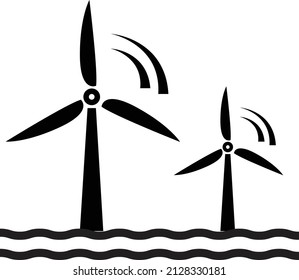 Wind Turbine Offshore Icon On White Background. Offshore Wind Turbine Logo. Floating Wind Turbine Sign. Flat Style. 