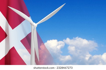 Wind turbine on background of sky with Denmark flag. EPS10 vector