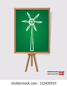 Wind turbine on blackboard background,Vector