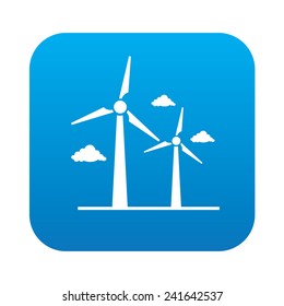 Wind turbine on blue button background,clean vector