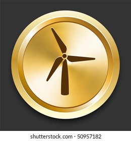 Wind Turbine on Golden Internet Button Original Illustration