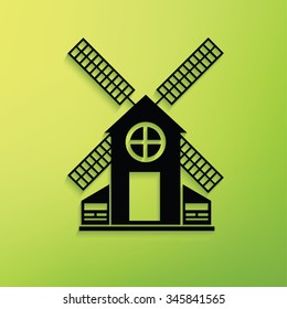 Wind turbine on green background,clean vector