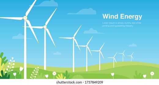 wind turbine on green field, Wind Energy vector illustration  