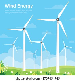 wind turbine on green field wind energy concept vector illustration 