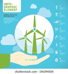 Wind turbine on hand INFO-GRAPHIC element , Vector
